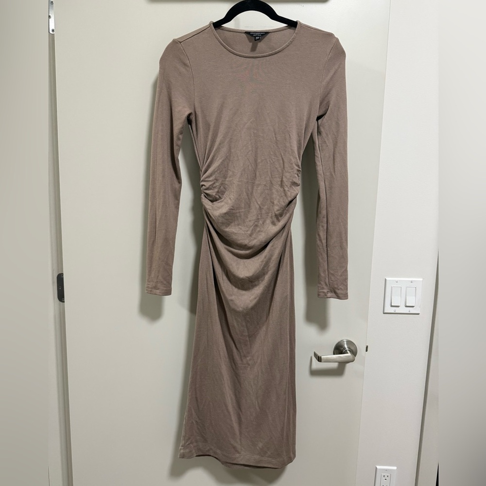 Elegant Tan Long Sleeve Sweater Dress